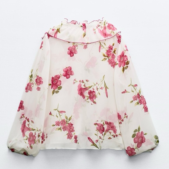 ZARA FLORAL PRINT RUFFLED SHIRT  SIZE  M - Picture 5 of 7